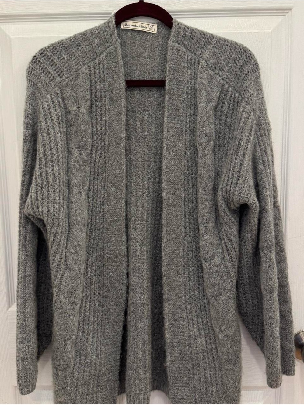 Abercrombie & Fitch Gray Open-Front Ribbed Knit Cardigan